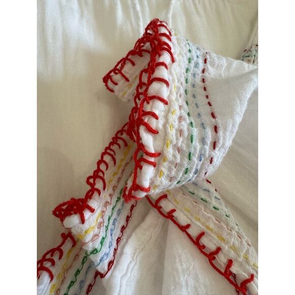 Sundry White Dress Draw String Waist Rainbow Threaded Long Sleeve Size 2 Medium - Picture 8 of 13